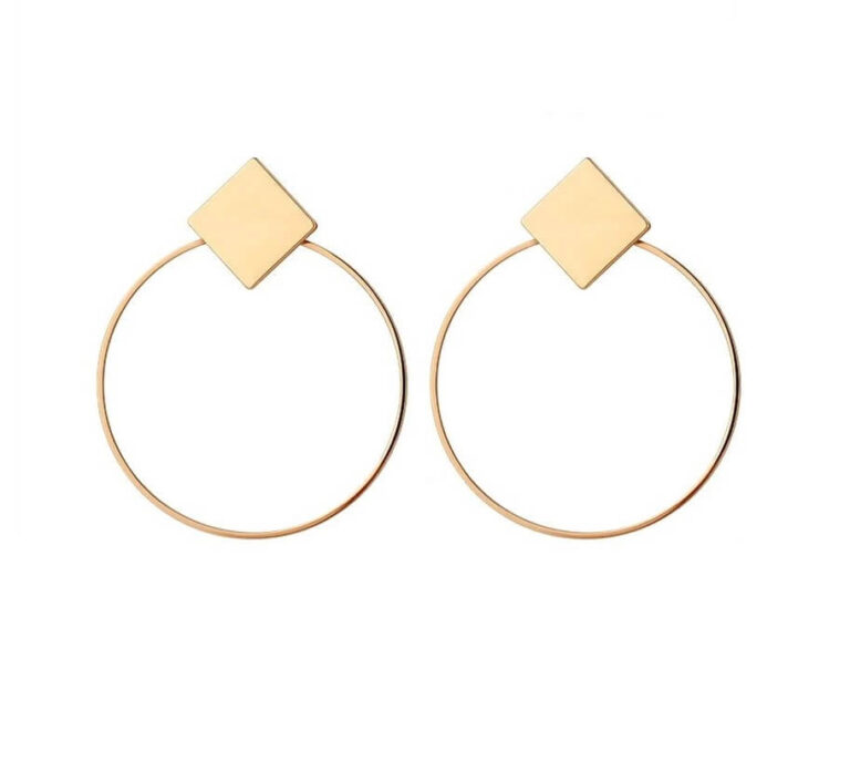 Geometrical Circle Hoops With Square Stud Earrings