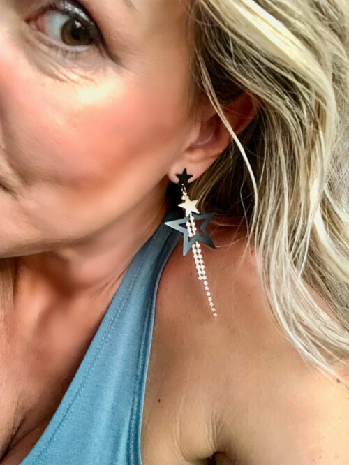 Star Spangled Rockstar Dangle Pentagram Crystal Earrings