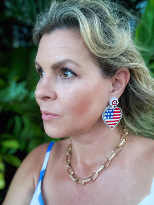 Handmade American Flag Earrings | USA Bead Earrings - Image 2