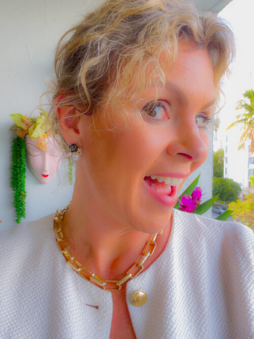 No. 5 Assemmetric Pearl & Black Enamel Rose Earrings - Image 5
