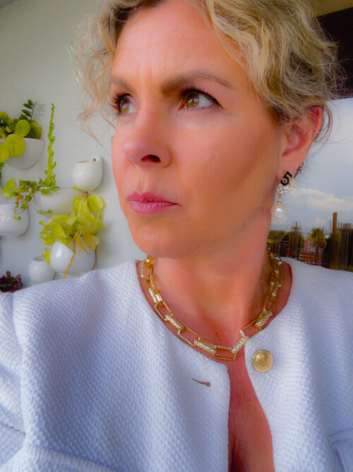 No. 5 Assemmetric Pearl & Black Enamel Rose Earrings - Image 4