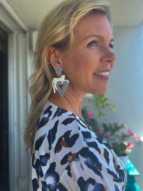 Walk The Straight & Narrow | Acrylic Cat on Stripes Earrings - Image 2