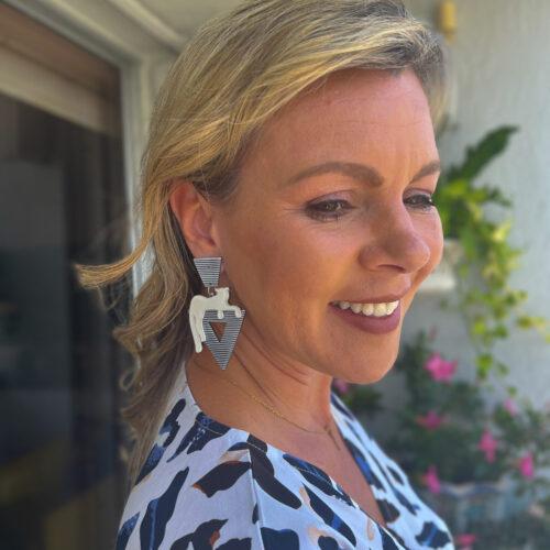 Walk The Straight & Narrow | Acrylic Cat on Stripes Earrings - Image 4