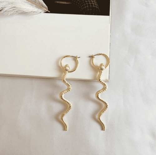 Wild & Mystical Golden Snake Hoop Earrings - Image 3