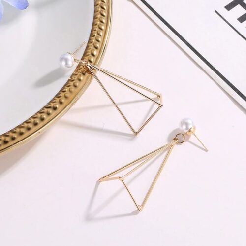 3D Pyramid Triangle Geometrical Earrings | Gold Triangle Earrings | Art Deco Earrings - Image 2