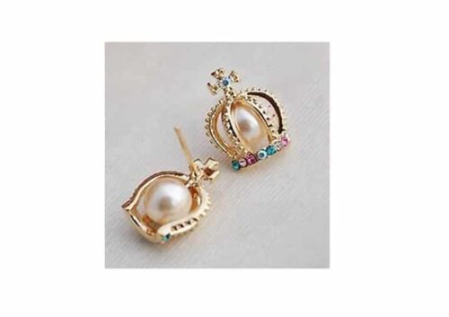 Cross & Crown Pearl Rhinestone Stud Earrings - Image 2