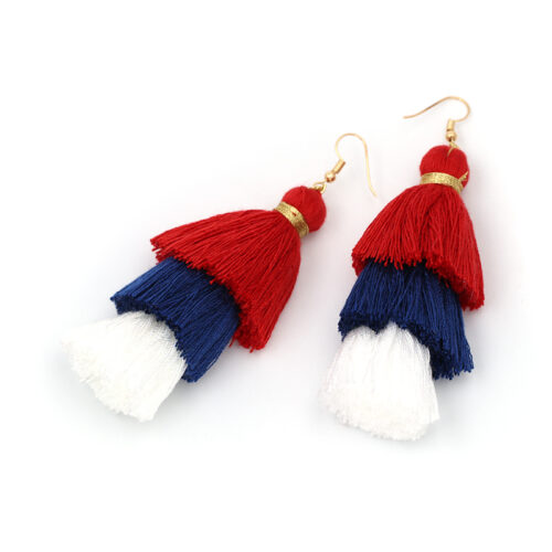 Thick Triple Tassel Earrings | Flamingo or Red White Blue - Image 2