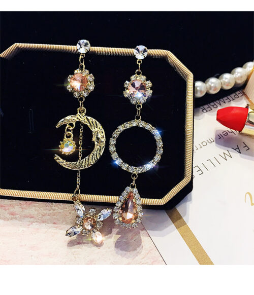 Over The Moon | Vintage Crystal Moon Asymmetric Earrings - Image 3