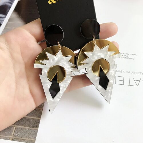 Art Deco Acrylic Earrings | Gold Black and White Earrings | Art Deco Jewelry | Art Deco Earrings - Image 3