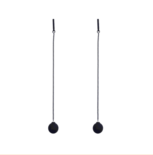 Ball and Chain Earrings | Black Modern Earrings | Black Delicate Earrings