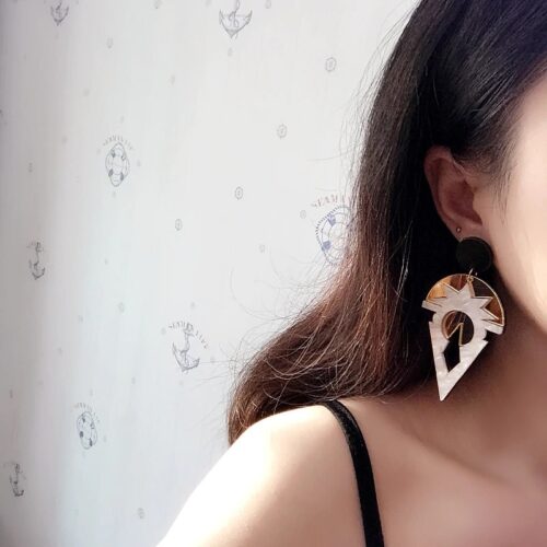 Art Deco Acrylic Earrings | Gold Black and White Earrings | Art Deco Jewelry | Art Deco Earrings - Image 4