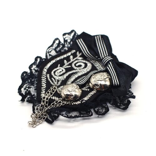 Patched In | Black & Silver Patch Lace & Bow Brooch Pin - Image 2