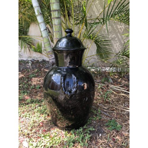 1980s Large Ebony Black Ceramic Urn - Image 4