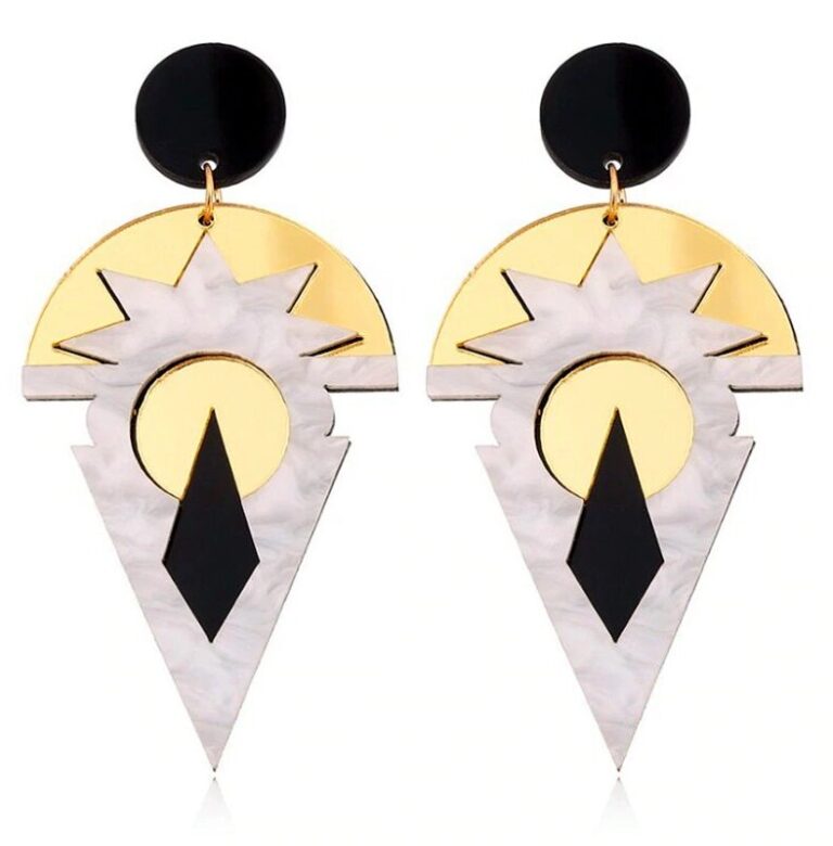 Art Deco Acrylic Earrings | Gold Black and White Earrings | Art Deco Jewelry | Art Deco Earrings