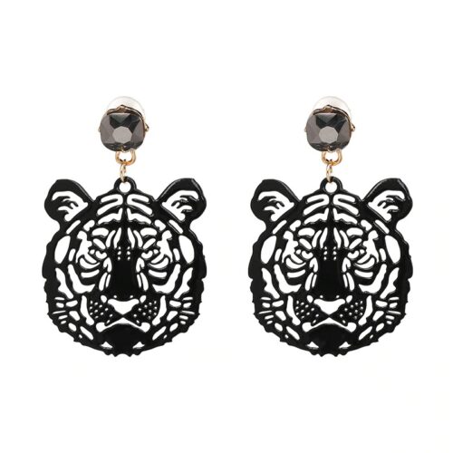 Acrylic Rhinestone Eye of the Tiger Earrings | Tiger Silhouette Earrings