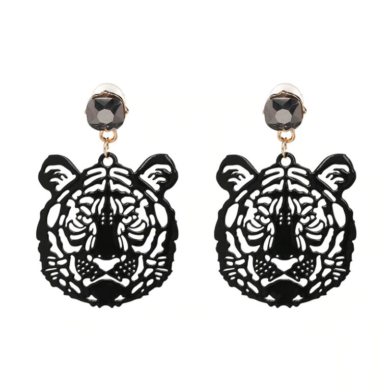Acrylic Rhinestone Eye of the Tiger Earrings | Tiger Silhouette Earrings
