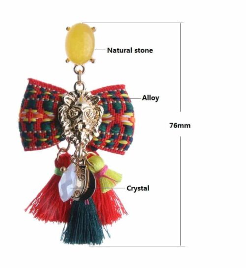 Pink & Blue Passementarie Bow Tie Lion's Head Tassel Earrings (Red, Black & Blue) - Image 3