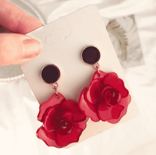 2 Roses A Day Acrylic Beautiful Handmade Earrings | Rose Earrings - Image 2