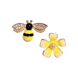 Yellow Bumble Bee & Flower Designer Stud Earrings