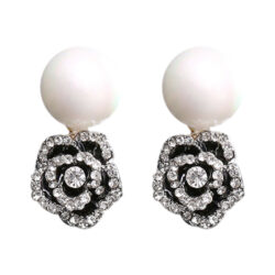 Rose Flower Crystal & Pearl Stud Earrings