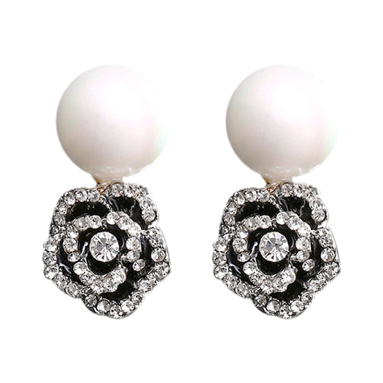 Rose Flower Crystal & Pearl Stud Earrings