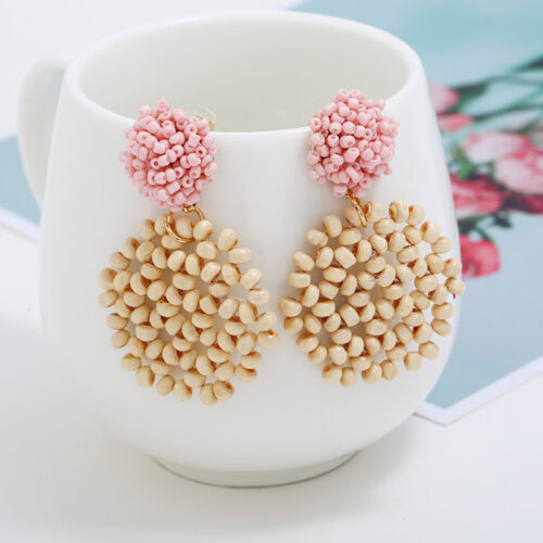 Handmade Dominican Republic Rattan Palm Seed Beaded Earrings - Image 5