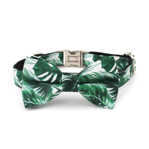 Miami Palms Dog Bow Tie | Tropical Leaves Dog Collar & Leash