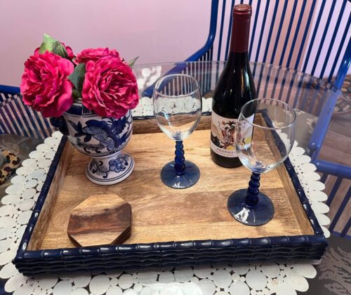 Navy Wood & Acrylic Bamboo Tray - Image 4