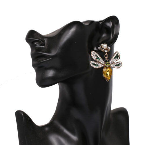 Honey Bee | Dangling Crystal Vintage Bee Earrings w/ Pearl - Image 5