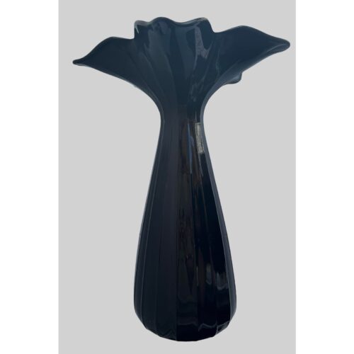 Mid-Century Modern Flared Tall Black Glass Vase - Image 2