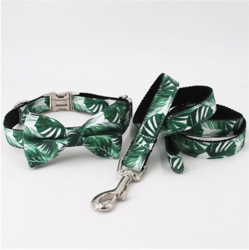 Miami Palms Dog Bow Tie | Tropical Leaves Dog Collar & Leash - Image 3