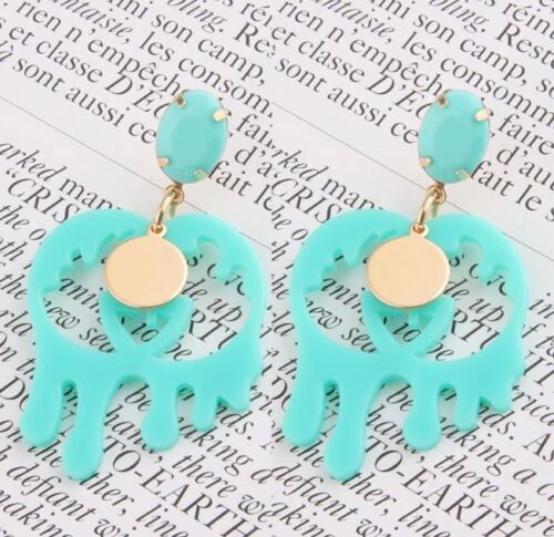 Double "G" #1 Paint Drip Artsy Acrylic Earrings w/ Stone - Image 5