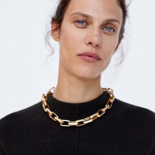 Geometric Rectangular Link Choker Chunky Chain Necklace - Image 3