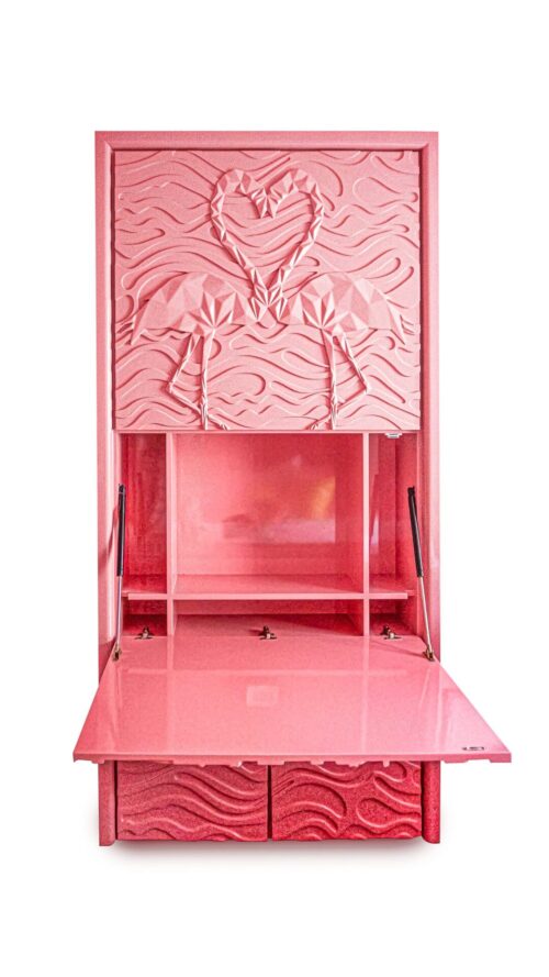 Carved Pink Flamingo Drop Down Space Saver Home Office Desk - Image 4