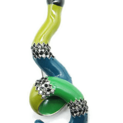 Art Deco Multi-Colored Snake Brooch w/ Black Rhinestones