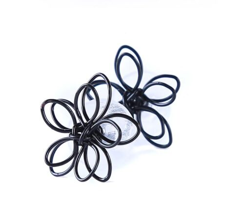 Black Wire Frame Flower Abstract Designer Stud Earrings