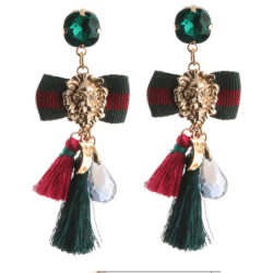 Venetian Stripe Bow Tie Lion Head Medallion Tassel Earrings