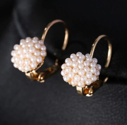 Dainty Elegant Pearl Bead Ear Gold Lever Back Earrings - Image 7