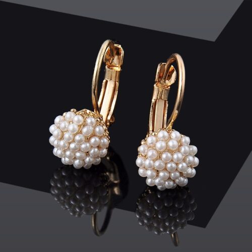Dainty Elegant Pearl Bead Ear Gold Lever Back Earrings - Image 5