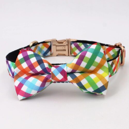 #1 The Colorful Plaid Bow Tie Dog Collar, Pet Collar, Cat Collar - Image 2