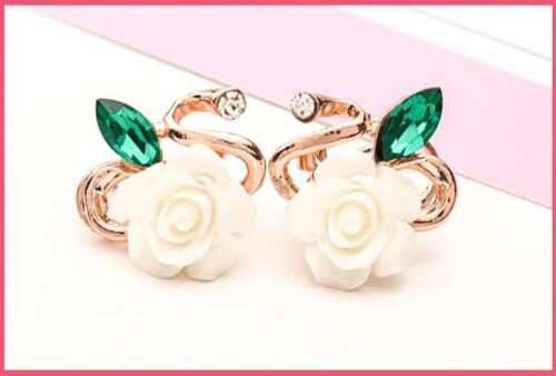 Rose Crystal Flower Earrings - Image 5