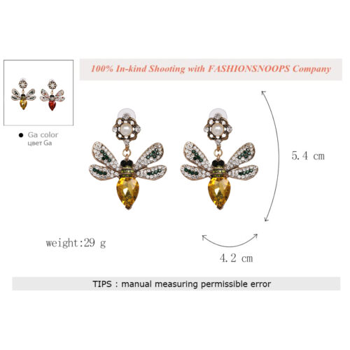 Honey Bee | Dangling Crystal Vintage Bee Earrings w/ Pearl - Image 6