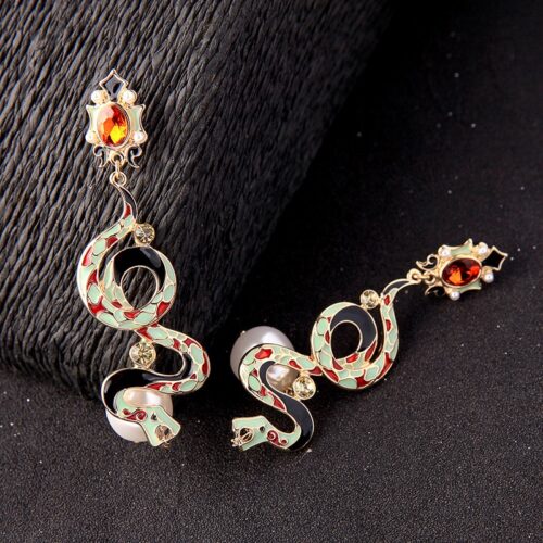 Artistic Baroque Snake Drop Hand-painted Enamel Earrings | Exquisite Snake Earrings | Exotic Earrings - Image 5