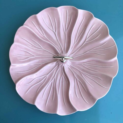 Vintage Pottery Pink Cabbage Tray Serving Dish With Handle - Image 5