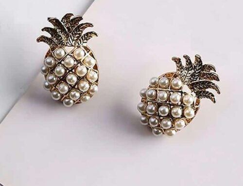 White Pearl Pineapple Earrings - Image 2