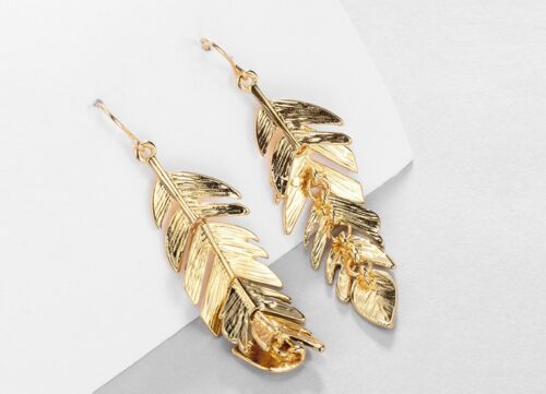 Under Angel Wings, Soar Like An Eagle Gold Feather Earrings - Image 2