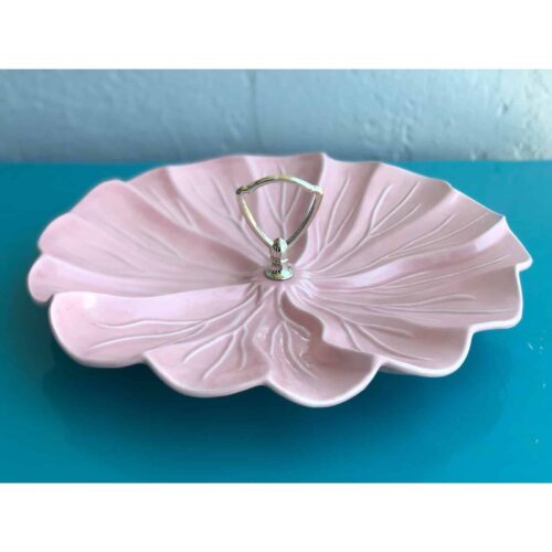 Vintage Pottery Pink Cabbage Tray Serving Dish With Handle - Image 4