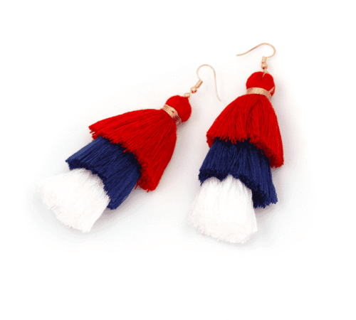 usa earrings, us tassle earrings, red, white, and blue, red white and blue earrings, american flag earrings