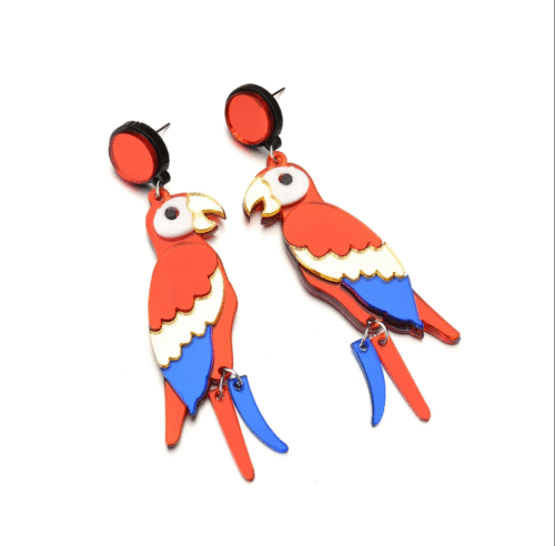 Osgood Art Deco Red Acrylic Macaw Parrot Earrings - Image 5