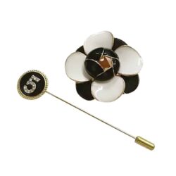 No. 5 Pin w/ Black & White Camellia Flower Brooch